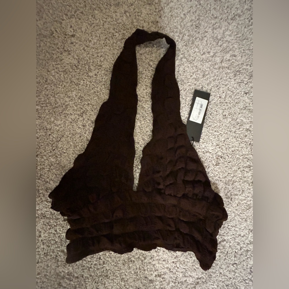 Motel Rocks Dark Brown Stretch Deep V Halter
